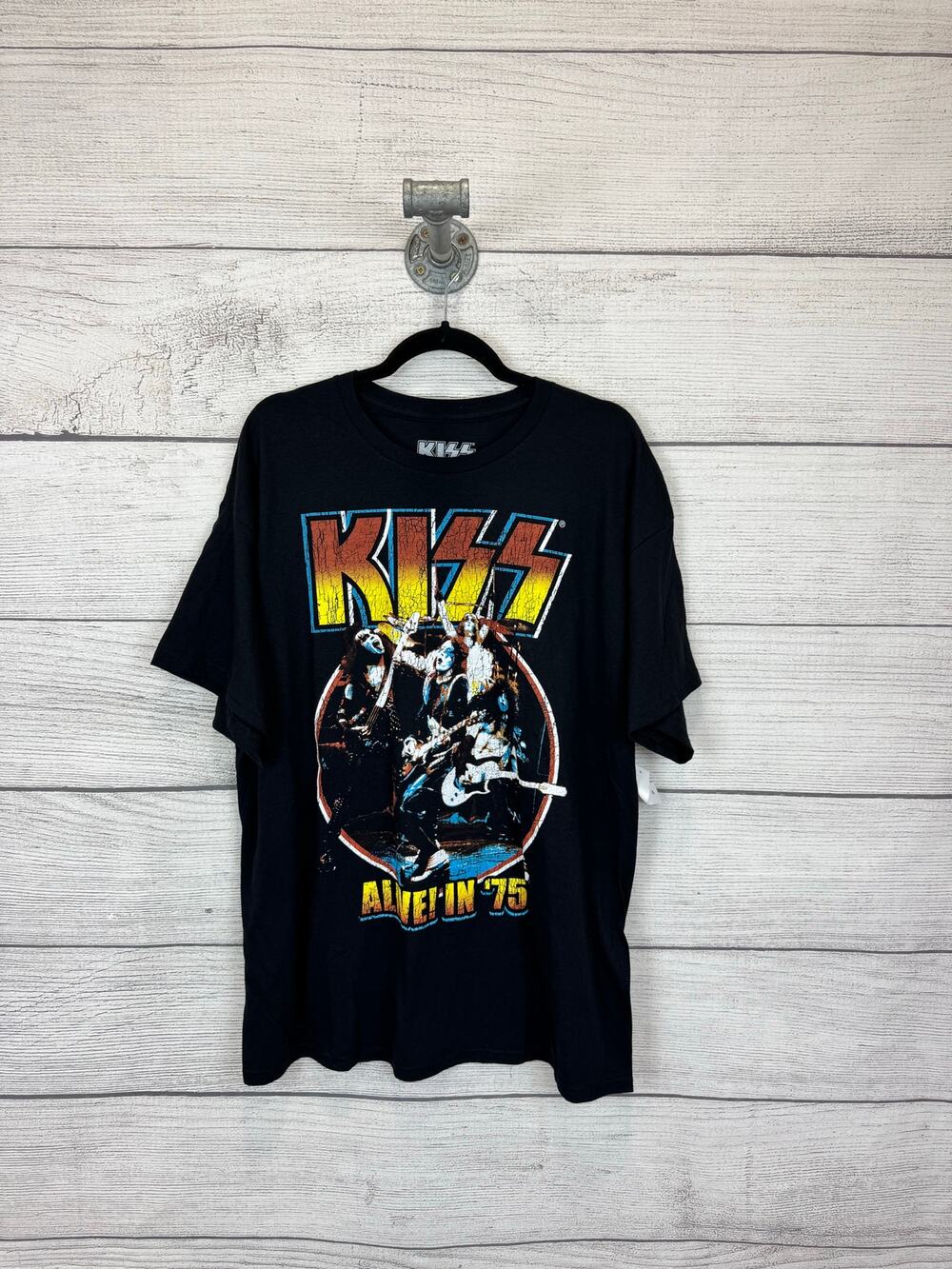 KISS Men's Alive! in '75 Black Graphic Short Sleeve Band Tee Size XL